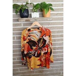 chicos travelers slinky bright floral 3/4 sleeve tee top size 3 L xl brown